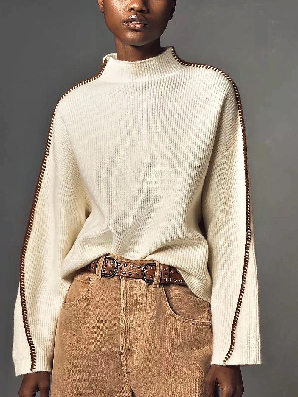 Anthropologie By Anthropologie Mock-Neck Whipstitch Sweater By Mock-Neck